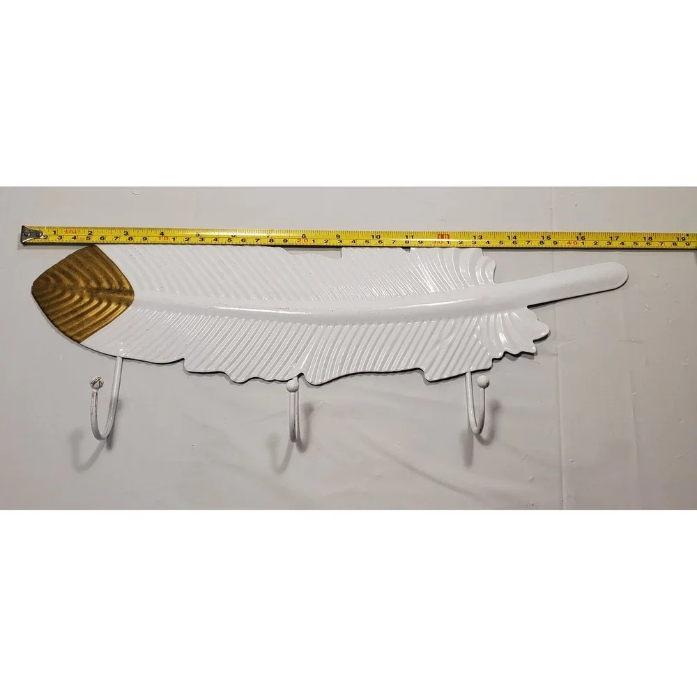 White Gold Feather Wall Hook‎ Holder Organizer Hanger Key Rack Decor